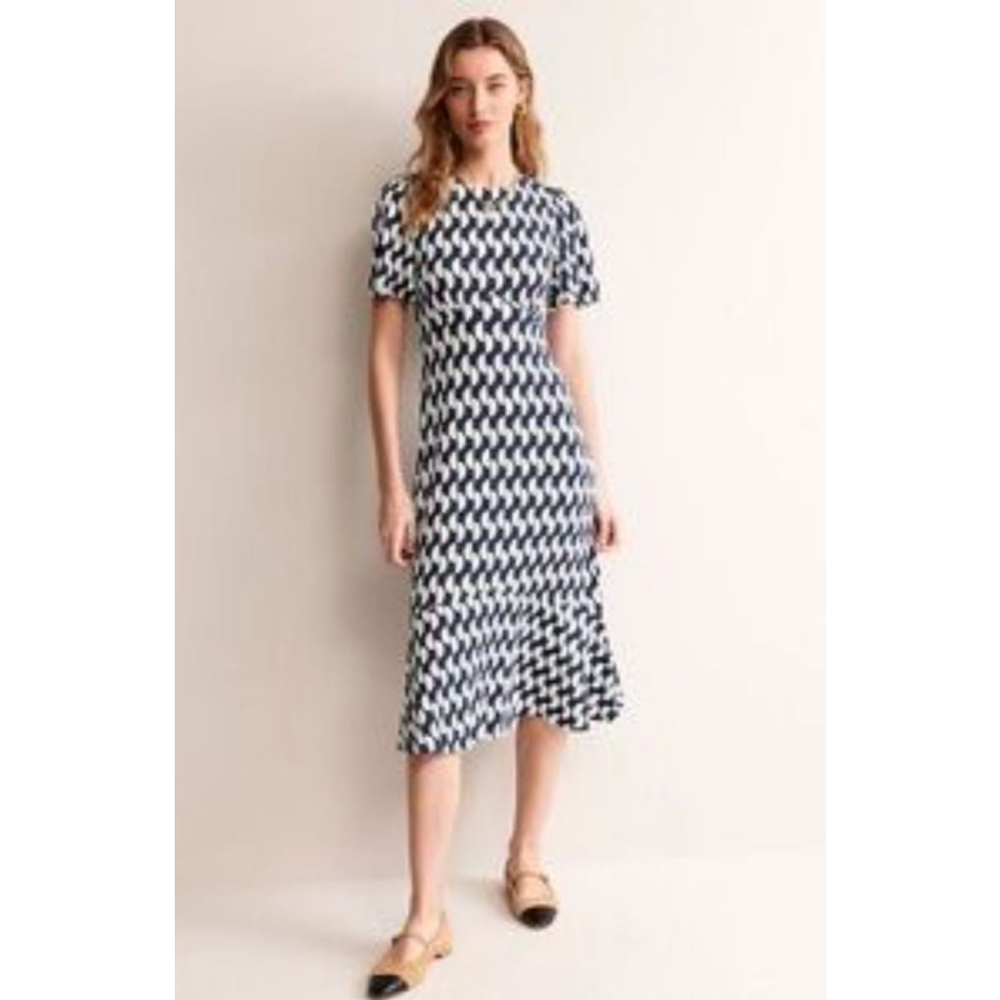 BODEN Felicity Navy White Geometric Midi Dress Size 8